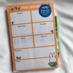 Miffy Undated Weekly Desk Pad and Gel Pen Set, 100 tear-off sheets